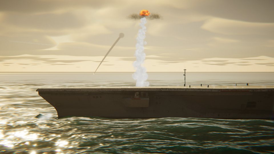 The Red carrier's point defence firing on incoming missiles
