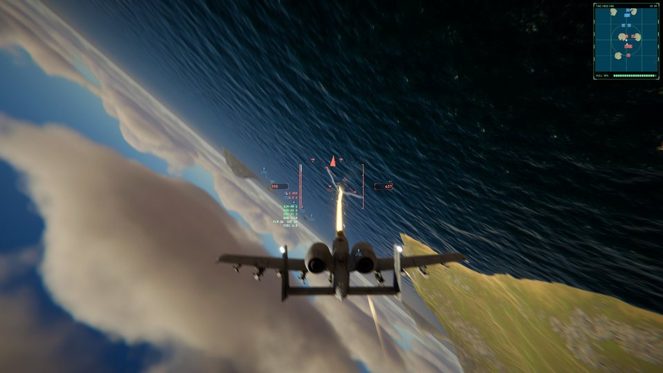 A-10 gun run with the lead pipper on the HUD